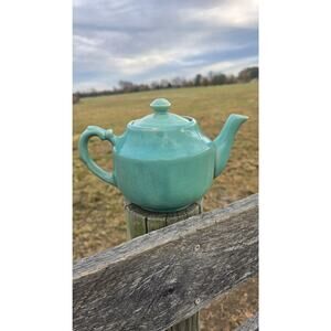 Turquoise Ceramic Teapot Glaze Round Pot With Lid Crazing Farmhouse Decor